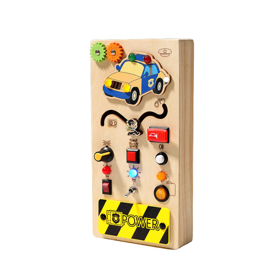 Led Light Montessori Busy Board with Police Car Wooden Sensory Educational Toys for Toddlers 3-6 Years