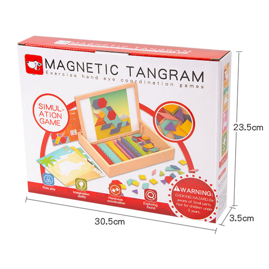Magnetic Tangram Puzzle Set – Wooden Montessori STEM Learning Toy for Kids