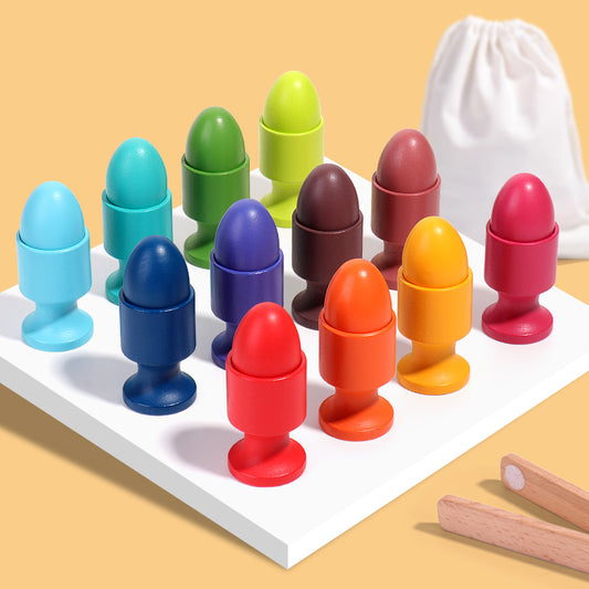 Montessori Wooden Eggs and Cups - Color Matching and Fine Motor Activity