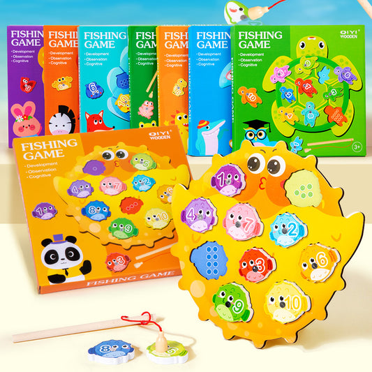 Wooden Fishing Games for Kids, Montessori Magnetic Toys Early Fine Motor Skills Learning Color Sorting & Hand-Eye Coordination