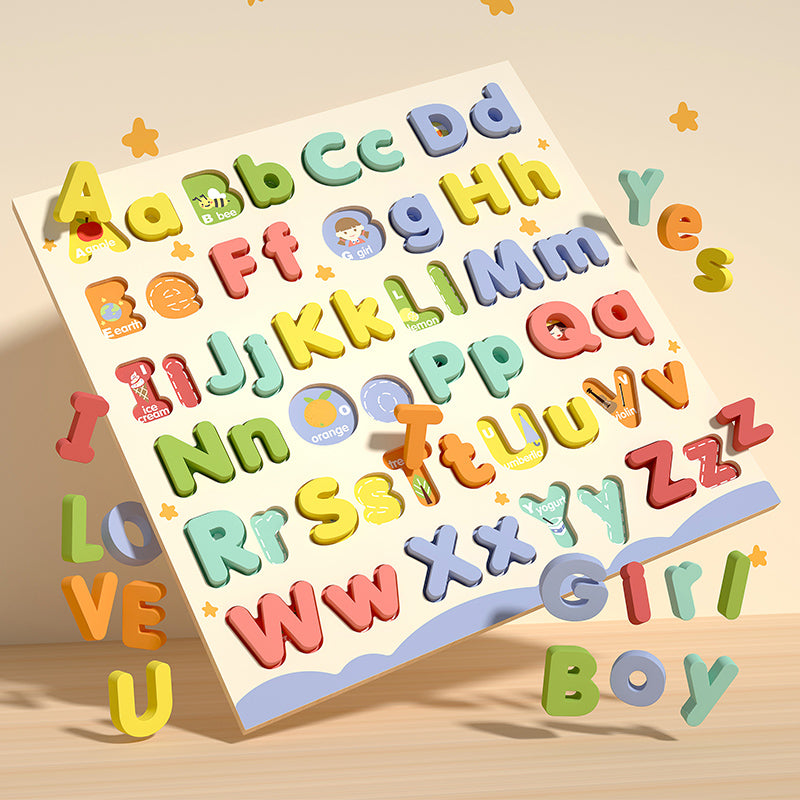 Upper and Lower Case Alphabet Board – Wooden Puzzles 2-in-1 Montessori Matching Game Jigsaw Letter Board Toddlers' Alphabet Puzzle Board Cognitive Pairing