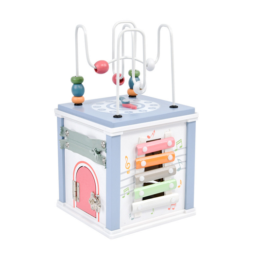 Montessori Activity Cube Beads Toys Multifunctional Game Wooden Educational Treasure Box for Kids