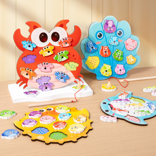 Wooden Fishing Games for Kids, Montessori Magnetic Toys Early Fine Motor Skills Learning Color Sorting & Hand-Eye Coordination