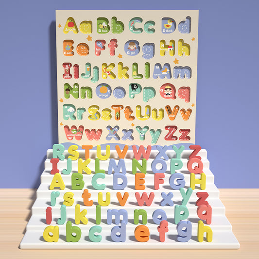 Upper and Lower Case Alphabet Board – Wooden Puzzles 2-in-1 Montessori Matching Game Jigsaw Letter Board Toddlers' Alphabet Puzzle Board Cognitive Pairing