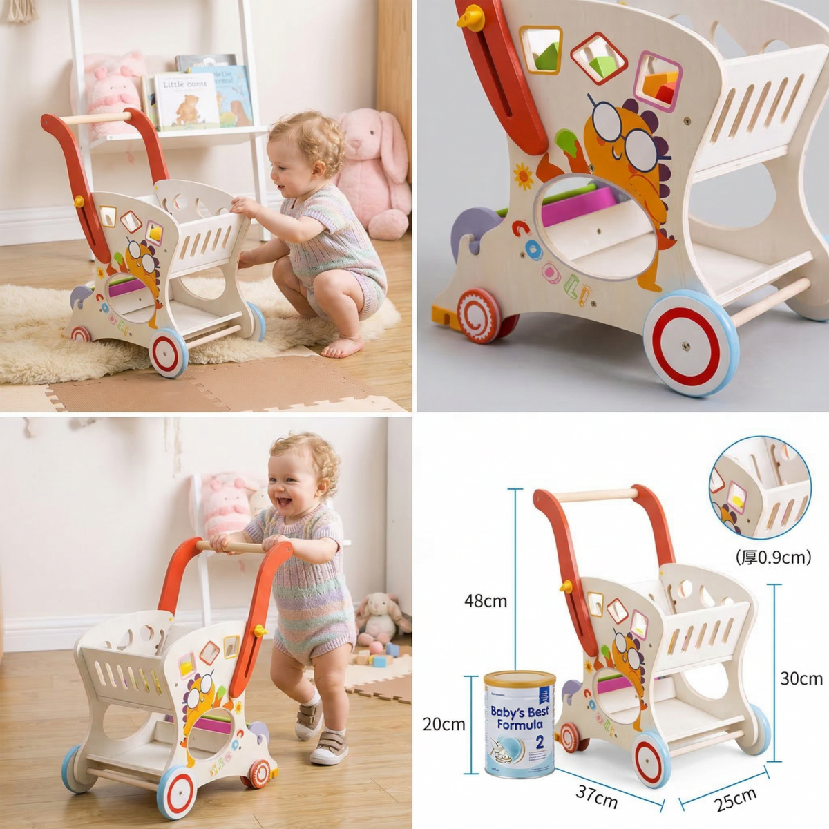 Wooden Baby Push and Pull with Wheels , Multiple Activities Kid’s Toy