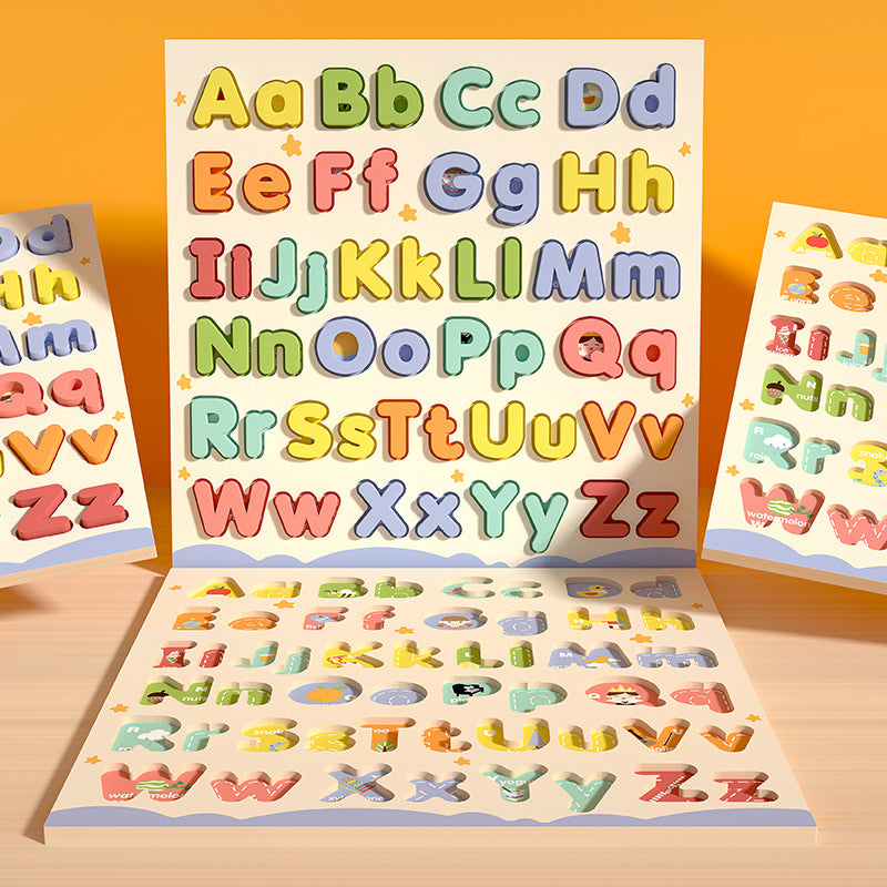 Upper and Lower Case Alphabet Board – Wooden Puzzles 2-in-1 Montessori Matching Game Jigsaw Letter Board Toddlers' Alphabet Puzzle Board Cognitive Pairing