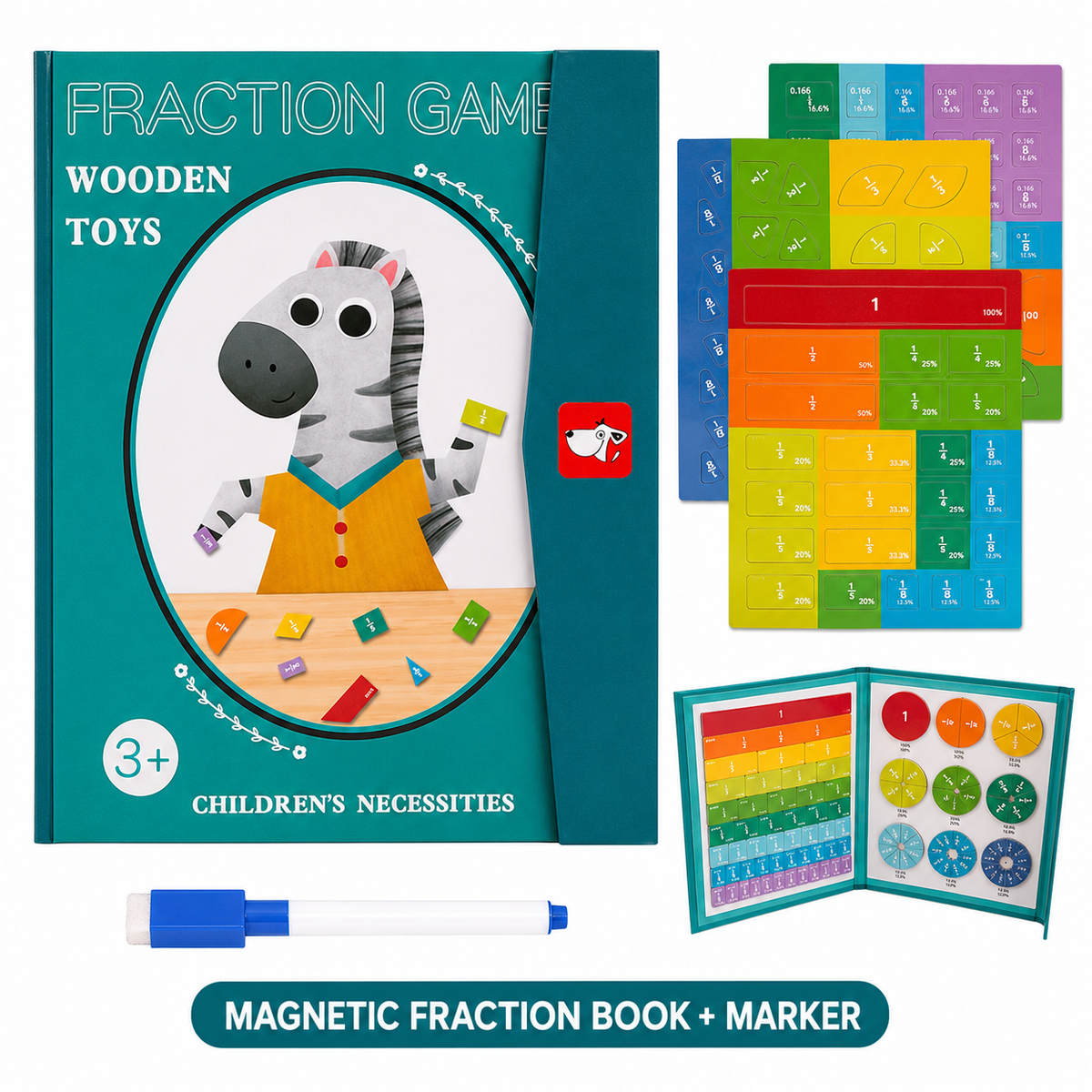 Magnetic Fraction Educational Puzzle for Kids – Fraction Manipulatives with Tiles & Circles