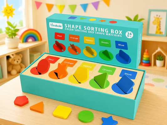 Montessori Toys Wooden Color Shape Sorting Box Game Geometric Matching Blocks Early Learning Educational Toy Gift for 3 4 5 Year-Old Baby Toddlers