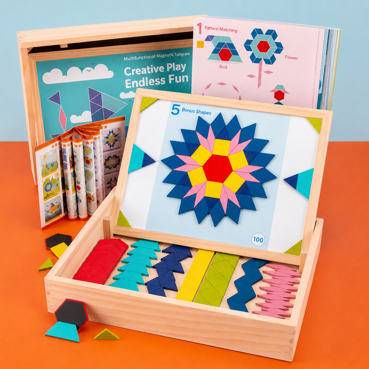 Magnetic Tangram Puzzle Set – Wooden Montessori STEM Learning Toy for Kids