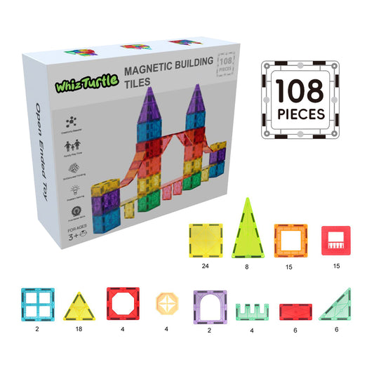 The Magnetic Tiles Building Blocks –Advanced Set, STEM Toys for 3+ Year Birthday & Christmas (108 pcs)
