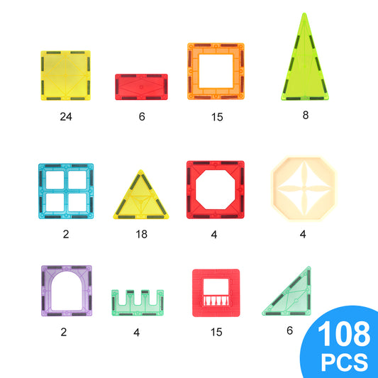 The Magnetic Tiles Building Blocks –Advanced Set, STEM Toys for 3+ Year Birthday & Christmas (108 pcs)