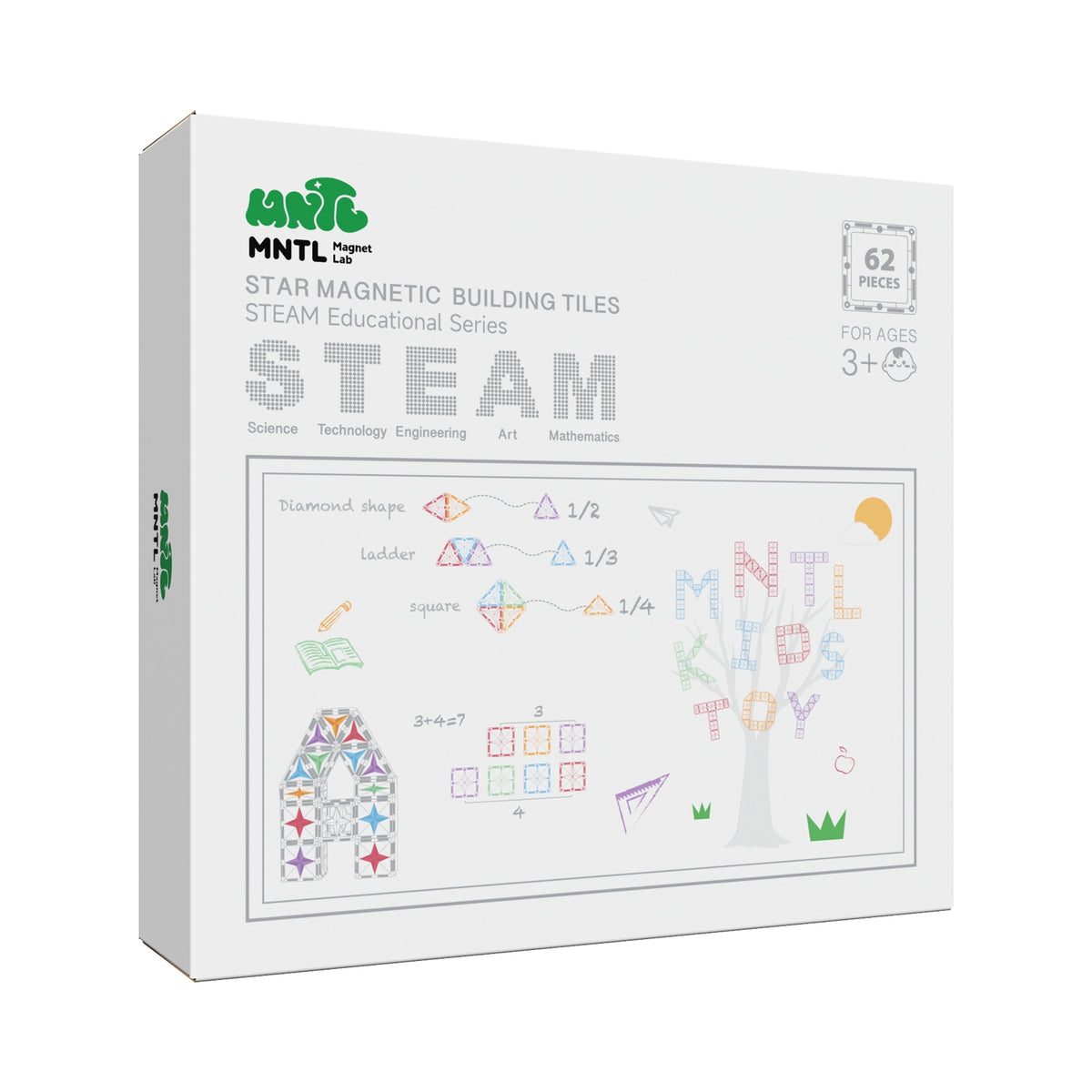 The Magnetic Tiles Building Blocks –Advanced Set, STEM Toys for 3+ Year Birthday & Christmas (62 pcs) with Car