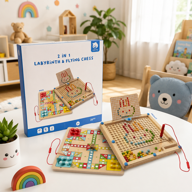 2-in-1 Labyrinth & Flying Chess Game – Montessori Educational Toy