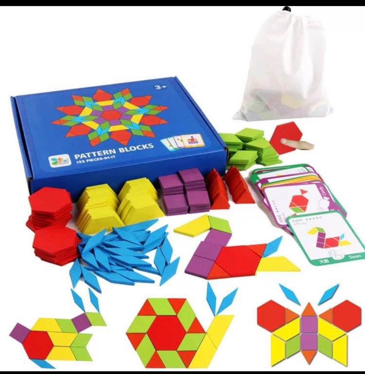155-Piece Pattern Blocks Set – Colorful Geometric Building & Learning Toy