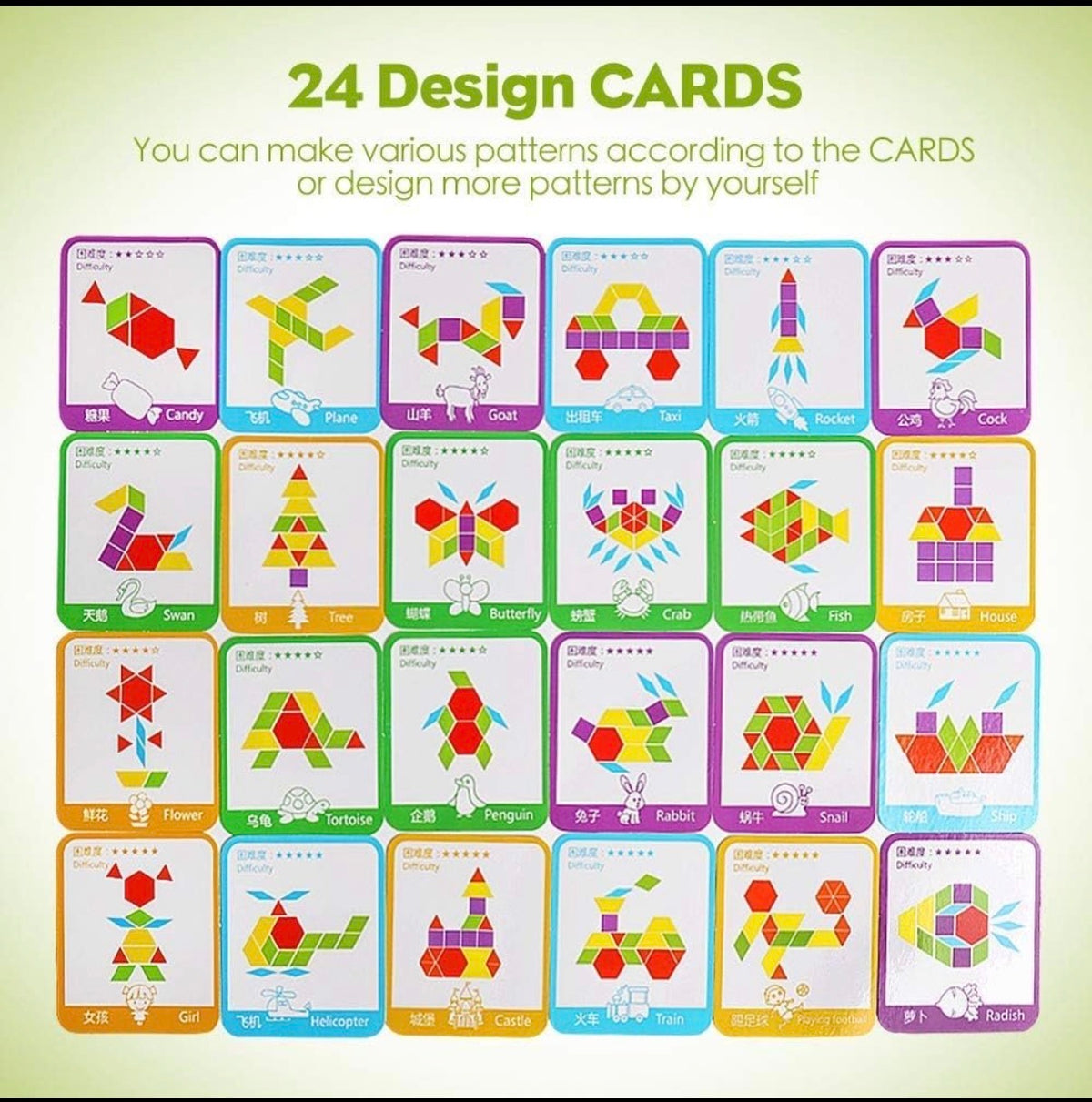 155-Piece Pattern Blocks Set – Colorful Geometric Building & Learning Toy