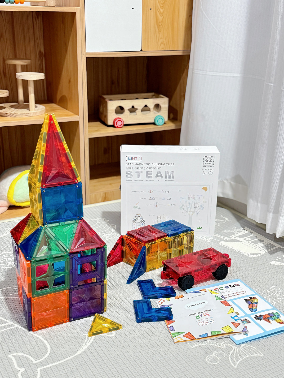 The Magnetic Tiles Building Blocks –Advanced Set, STEM Toys for 3+ Year Birthday & Christmas (62 pcs) with Car
